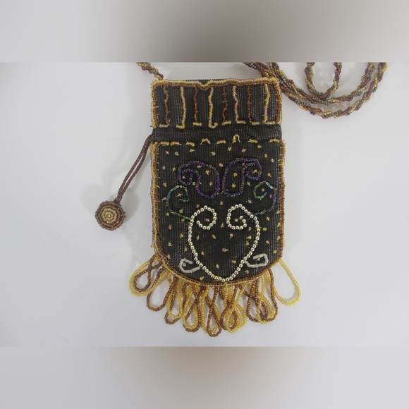 Small Vintage Beaded Crossbody Bag with Fringe, Card Holder Glasses Pouch - Picture 4 of 7